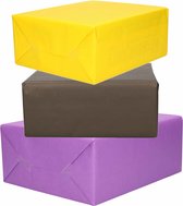 6x Rollen kraft inpakpapier geel/zwart/paars 200 x 70 cm - cadeaupapier / kadopapier / boeken kaften