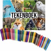 Schetsboek Dieren liefhebbers A4 50 paginas met 50 viltstiften - Tekenboeken cadeau voor kinderen