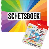 Schetsboek voor kinderen in A4 formaat 50 paginas met 24 kleurpotloden cadeauset
