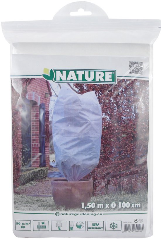Plantenhoes tegen vorst met aantrekkoord wit 1,5 meter x 100 cm 50 g/m2