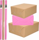 6x Rollen kraft inpakpapier/kaftpapier pakket bruin/roze 200 x 70 cm/cadeaupapier/verzendpapier/kaftpapier