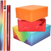 6x Rollen kraft inpakpapier regenboog pakket - regenboog/metallic rood/oranje 200 x 70/50 cm - cadeau/verzendpapier
