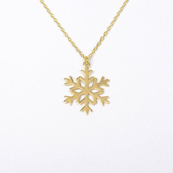 MeYuKu- Sieraden- 14 karaat gouden ketting met sneeuwvlokhanger