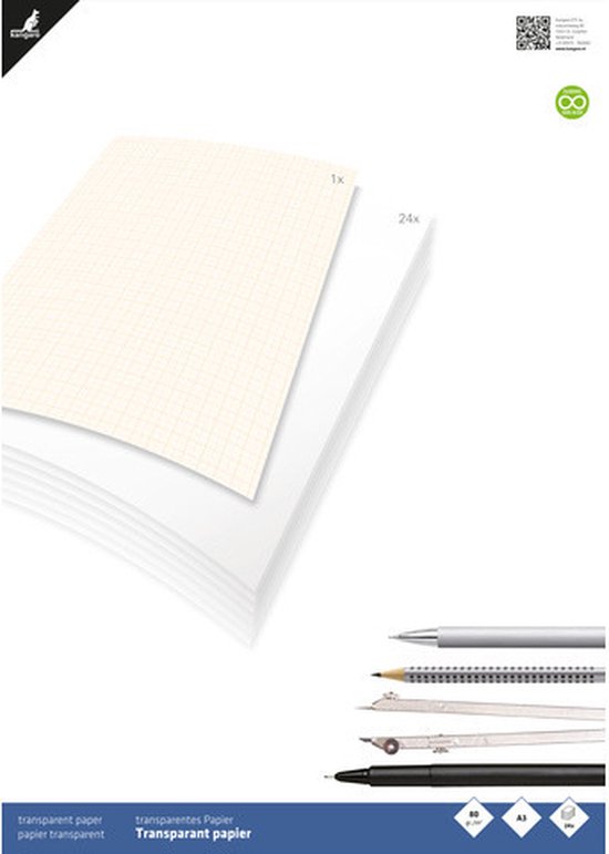 50 feuilles de papier calque A3 / papier à dessin transparent - 80 grammes