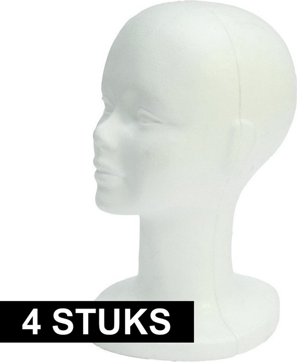 Faram Party Paspop display etalage hoofd/mannequin - 4x - 30 cm - piepschuim - wit - voor hoeden/pruiken/accessoires — afbeelding 3