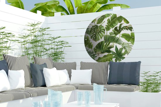 Tuincirkel Bladeren - Wit - Patroon - Meisjes - Kinderen - Jongens - Kids - 60x60 cm - Ronde Tuinposter - Buiten