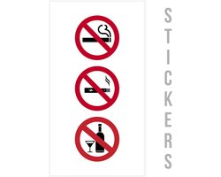 Pictogram/ stickers (3x) | 10 x 20 cm | Rookverbod - Vape verbod - Alcohol verbod | Recreatie | Verbodsbord | Alcohol | Alcoholische dranken | Elektronische sigaret | E-sigaret | Roken | Tabak | Glanzend | Rechthoek | 3 stuks
