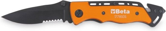 Beta klapmes met oranje handvat en zwart lemmet. "Beta 1778SOS".