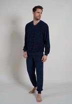 Gotzburg heren pyjama V-hals - donkerblauw gestreept - Maat: XL