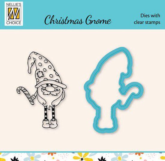 Foto: Hdcs041 nellie snellen snellen design diecut clear stamp gnome with candystick christmas dwerg gnoom zuurstok kerst snijmal stempel