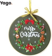 Yago Merry Christmas Kerstkrans - Borduurpakket | Starterskit | Alles inbegrepen | Patroon | Borduurring | Borduurgaren | Voor volwassen | Creatief | Hobby | Borduren | Ontstressen | Borduurset | Kerstmis | Kerst