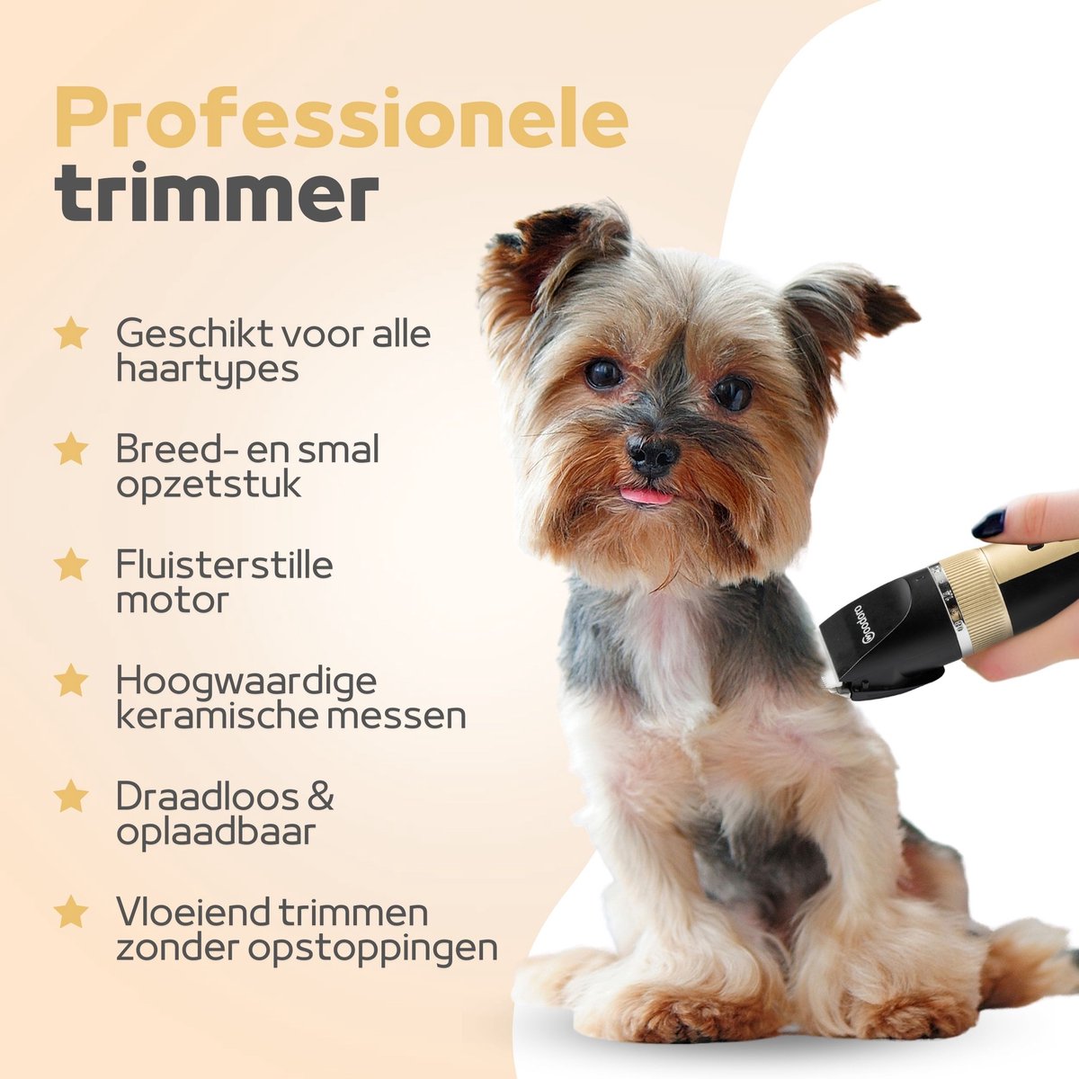 Woodoro Professionele 2-in-1 Hondentondeuse voor Dikke Vacht – Draadloze Honden Tondeuse & Hondentrimmer – Stille Tondeuse Katten & Honden Trimset - Incl. Videohandleiding thumbnail 5