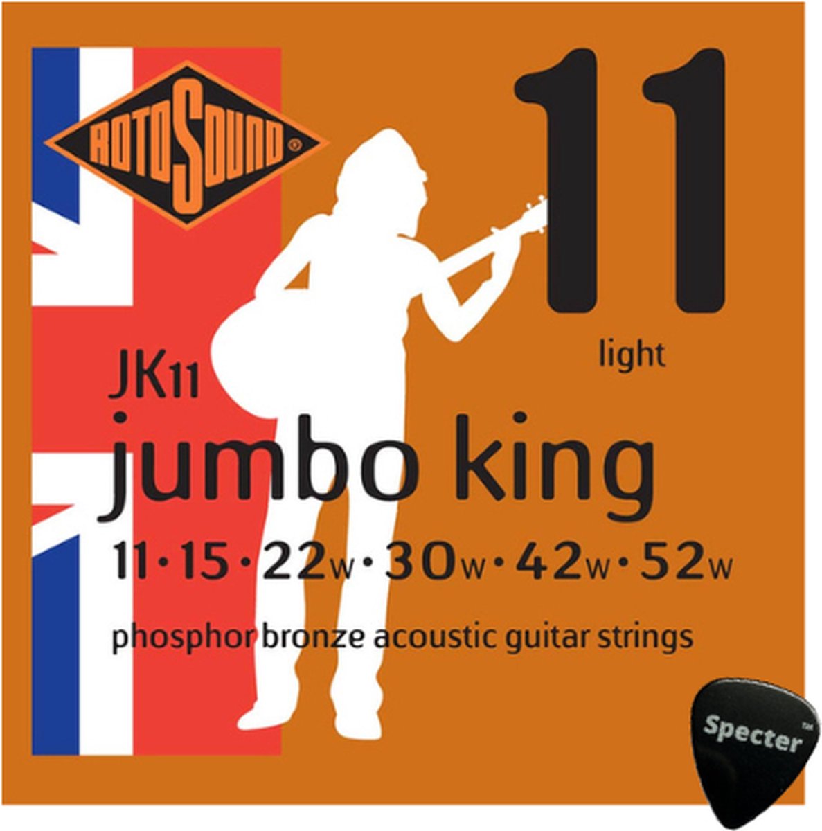 Rotosound Jumbo Snarenset Akoestische Gitaar Met Specter Plectrum - 011 - 052 Set - Gitaar Snaren