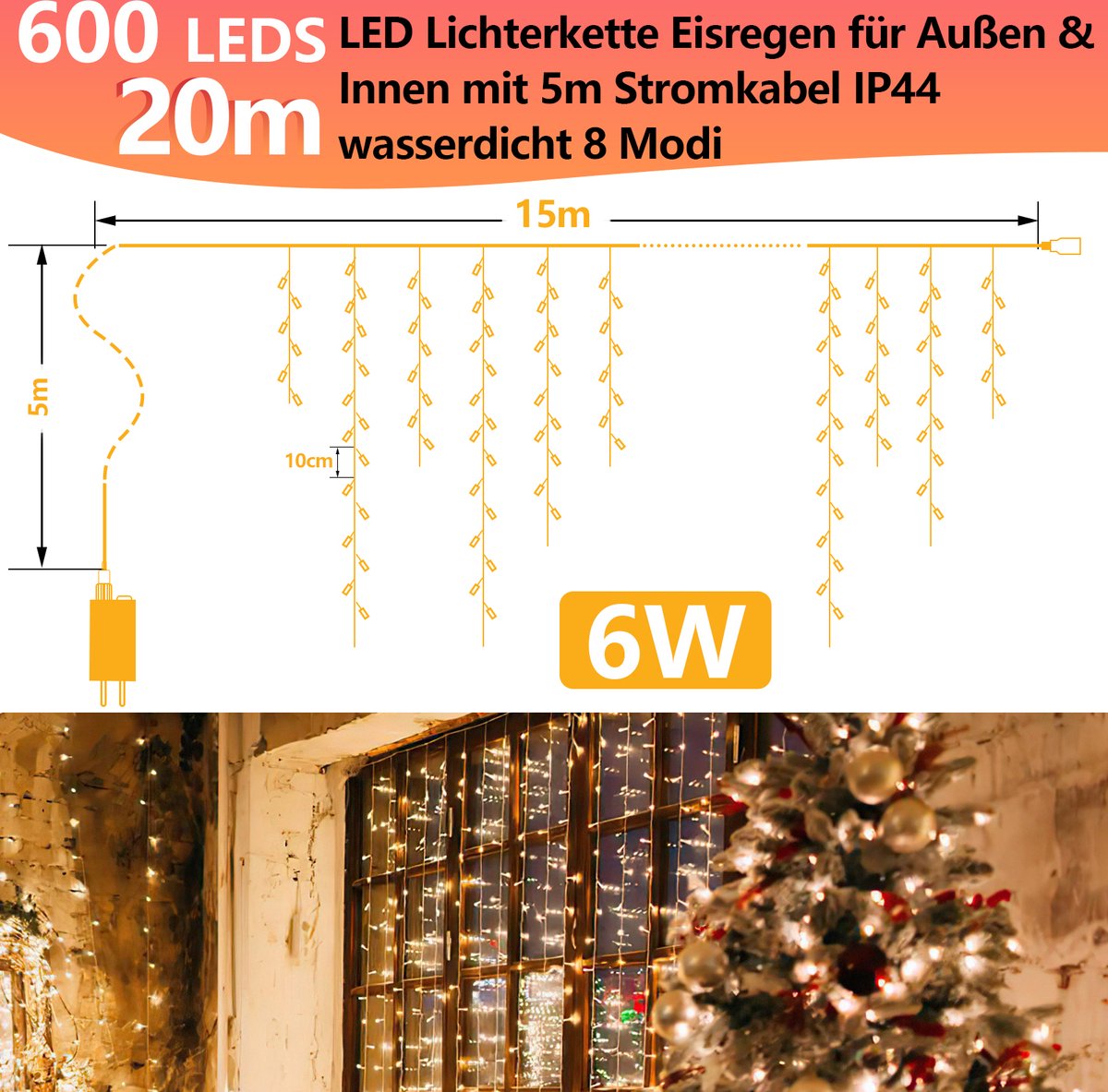 20m LED gordijn Kerstverlichting regen ijspegel decoratie kerst raam