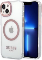 GUESS Transparant Roze Back Cover Magsafe iPhone 14 TPU Telefoonhoesje - Bescherm Je Telefoon!