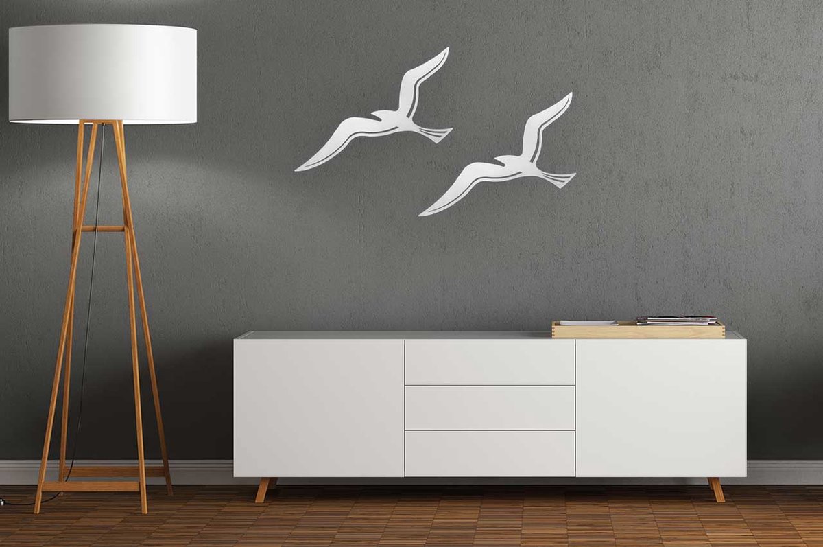 wanddeco/steenkorfdeco Meeuw/ Seagull zilverkleurig 141502 48,7x55,7cm.