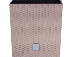 Prosperplast Bloempot/plantenpot Rato - rotan look - met binnenpot - taupe - 40 x 40 x 41 cm - kunststof