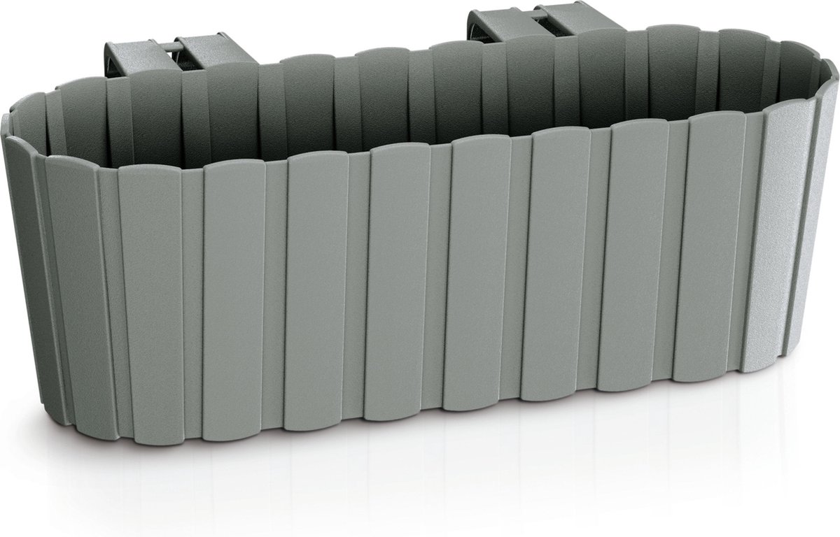 Balkon plantenbak/bloembak - met haken - kunststof - rechthoekige - grijs - 38 cm - Tuin/balkon decoraties