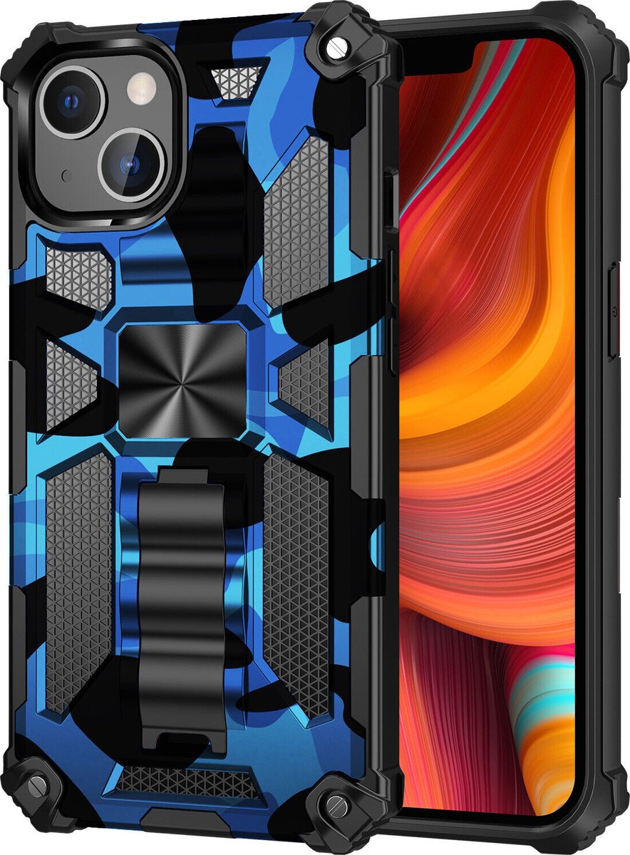 IPhone 12 Pro Max hoesje rugged extreme backcover met kickstand Camouflage - Blauw