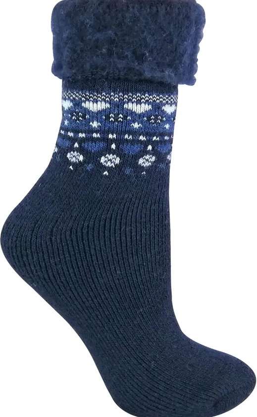 Sock Snob - Dames Turn Over Top - Warme thermische winter Nordic sokken schoenmaat 37-42 | indigo - comfortabel de winter door