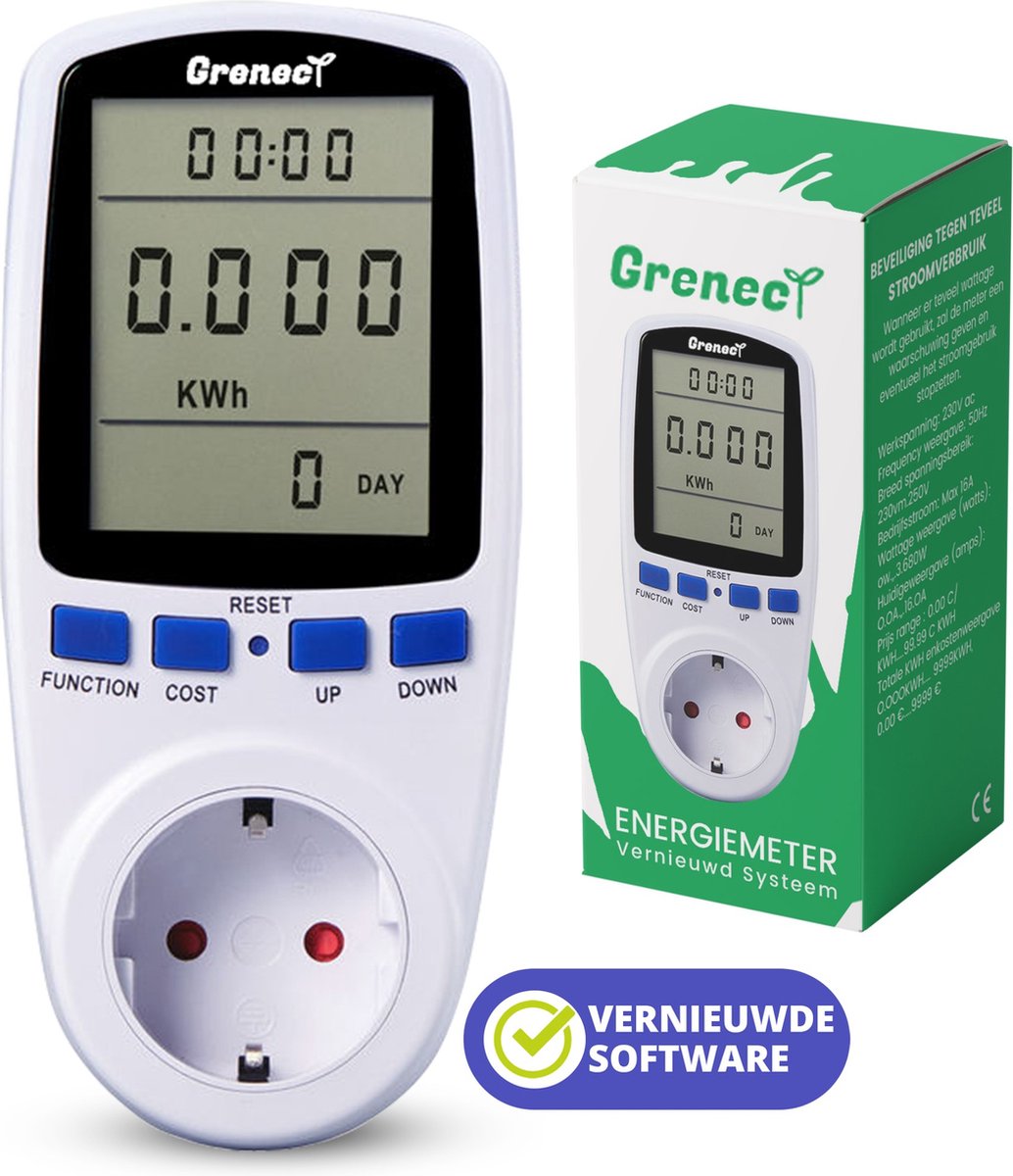 Energiemeter verbruiksmeter Grenect - stroomverbruik - electriciteitmeter stopcontact - energiekosten