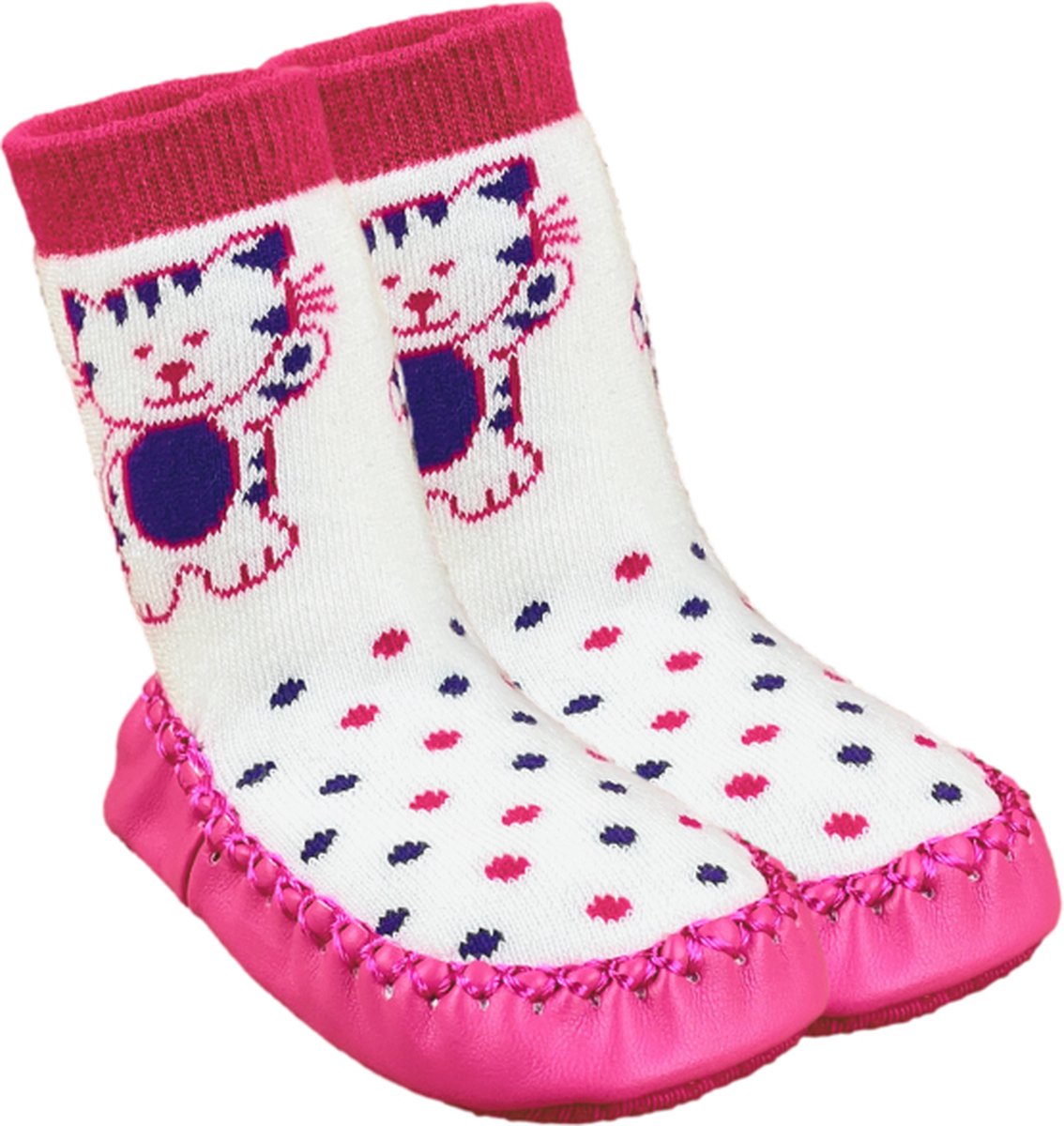 Baby Slofjes - Meisjes Pantoffels - Katjes - Roze/Ecru - Maat 17/18