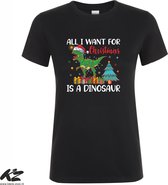 Klere-Zooi - All I Want for Christmas is a Dinosaur - Dames T-Shirt - XL