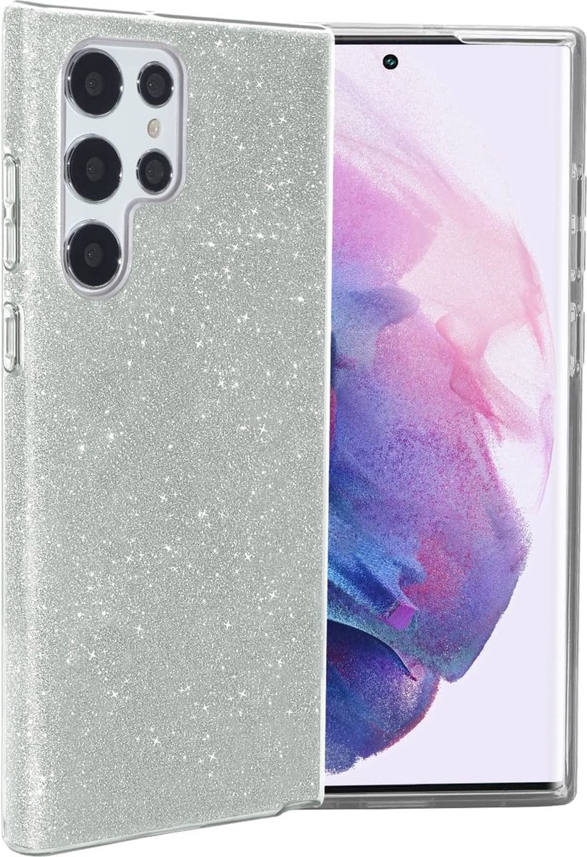 Samsung Galaxy S22 Ultra hoesje glitter backcover – Zilver – oTronica
