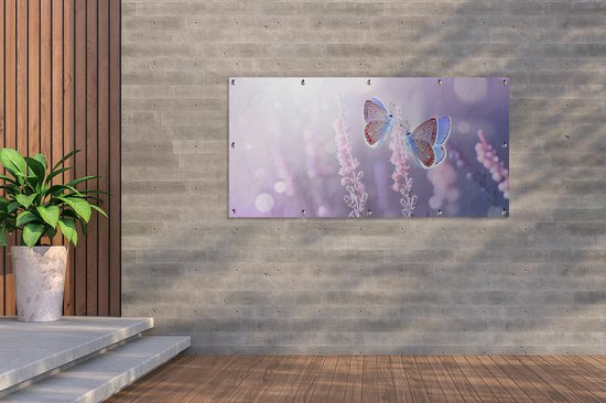 Affiche clôture Papillon - Lavande - Fleurs - 200x100 cm - Toile de jardin