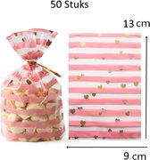 FISKA - 50 x KLEINE!! Uitdeelzakjes Roze met Hartjes - Uitdeelcadeau - Transparante Zakjes - Plastic Zakjes - Traktatie Zakjes - Snoepzakjes