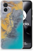 Leuk Hoesje Motorola Edge 30 Neo Telefoonhoesje Marble Blue Gold