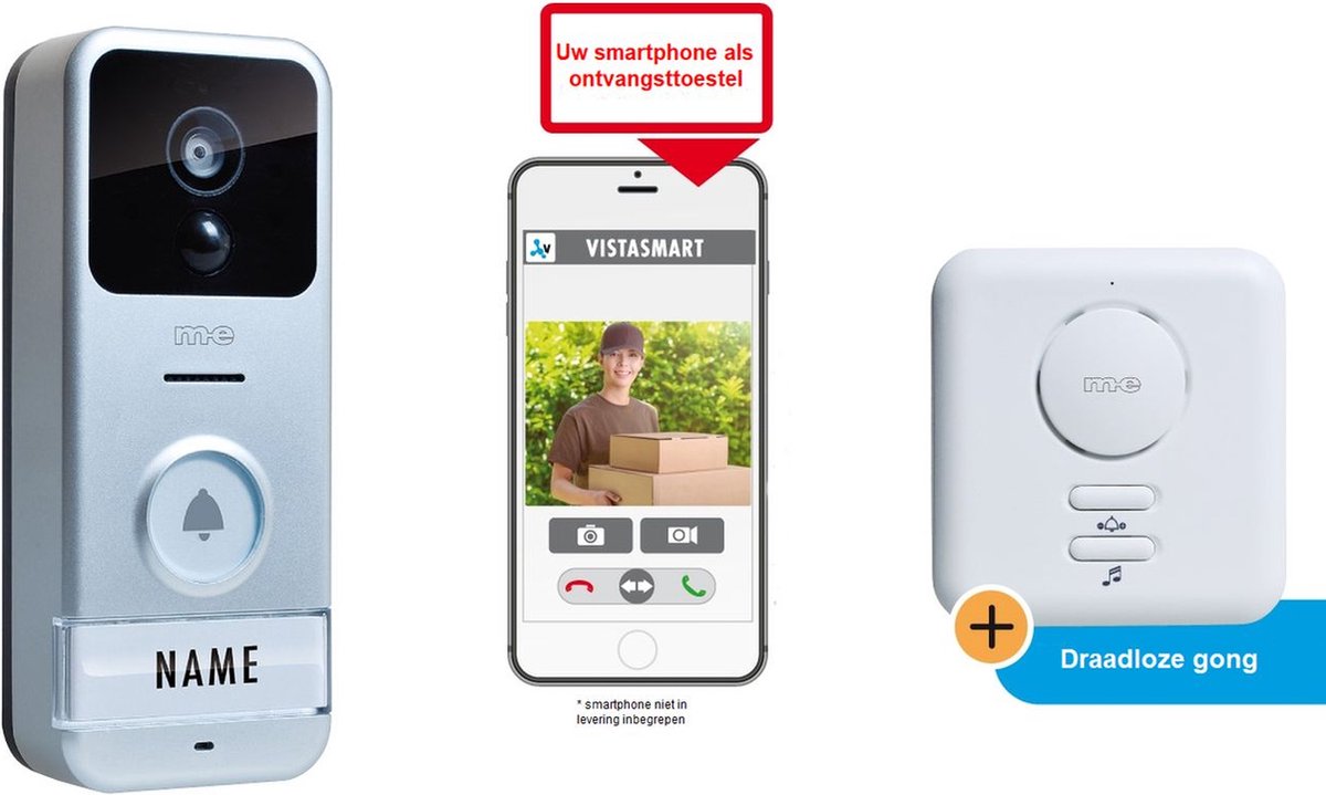 M-E VS-B10 DRAADLOZE WIFI VIDEO DEURINTERCOM voor gebruik met uw smartphone