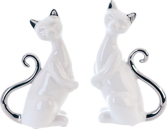Figurines de chat set de 2 pièces en céramique blanche