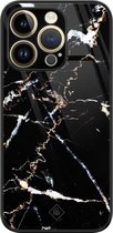 Casimoda® hoesje - Geschikt voor iPhone 14 Pro - Marmer Zwart - Luxe Hard Case Zwart - Backcover telefoonhoesje - Zwart
