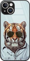 Casimoda® hoesje - Geschikt voor iPhone 14 - Tijger Wild - Luxe Hard Case Zwart - Backcover telefoonhoesje - Blauw
