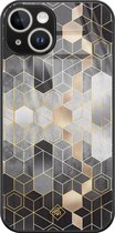 Casimoda® hoesje - Geschikt voor iPhone 14 - Grey Cubes - Luxe Hard Case Zwart - Backcover telefoonhoesje - Grijs