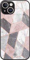 Casimoda® hoesje - Geschikt voor iPhone 14 - Stone grid marmer / Abstract marble - Luxe Hard Case Zwart - Backcover telefoonhoesje - Roze