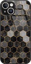 Casimoda® hoesje - Geschikt voor iPhone 14 - Hexagons Zwart - Luxe Hard Case Zwart - Backcover telefoonhoesje - Zwart