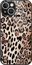 Casimoda® hoesje - Geschikt voor iPhone 14 - Luipaard print bruin - Luxe Hard Case Zwart - Backcover telefoonhoesje - Bruin/beige