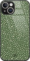 Casimoda® hoesje - Geschikt voor iPhone 14 - Green Dots - Luxe Hard Case Zwart - Backcover telefoonhoesje - Groen