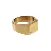 Zegelring Heren - Stalen Gepolijst Goud Kleur - Ring met Zirkonia Steen