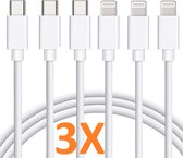 Lot de 3 - Câble Lightning de 2 mètres vers câble de charge USB-C Male Convient pour : Apple iPhone iPod Airpods & iPad - Wit