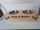 Voerbak hond - Houten voerbak - Dieren voerbak - Drinkbak - Drinkbak hond - Voer hond - Food en drinks - 54x26x15 cm