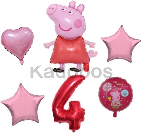 Peppa Pig ballonnen set verjaardag 4 jaar - folie ballon - 6 delig