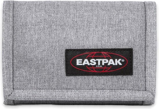 Grijze Eastpak portemonnee met zwart logo.