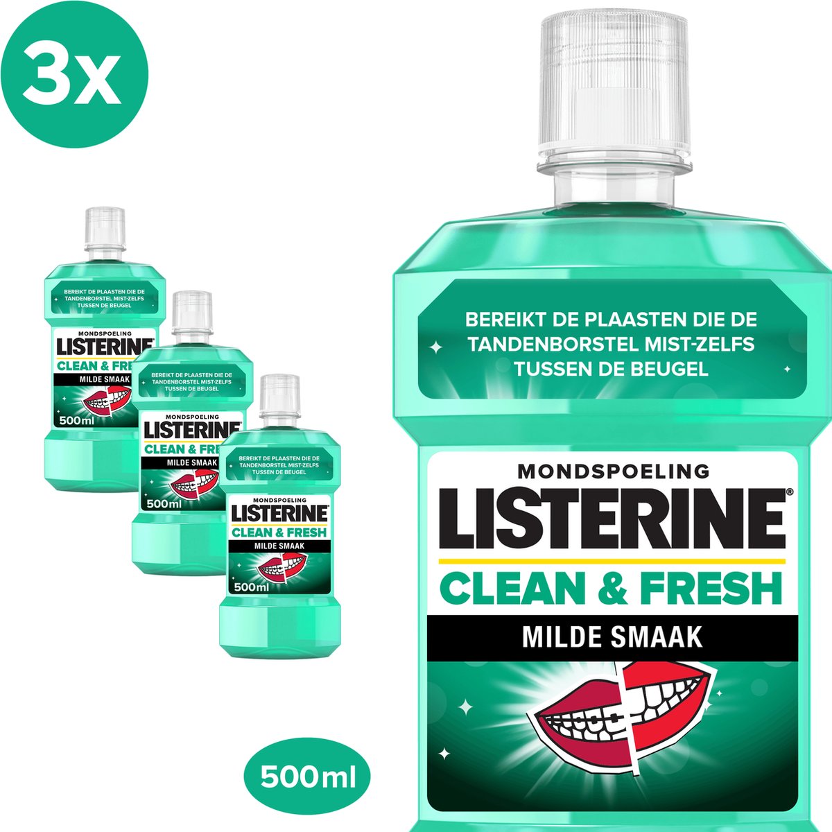 LISTERINE Clean & Fresh, mondwater met essentiële oliën en fluoride, zonder alcohol,...
