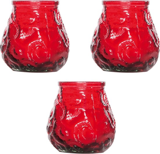 3x Rode mini lowboy tafelkaarsen 7 cm 17 branduren - Kaars in glazen houder - Horeca/tafel/bistro kaarsen - Tafeldecoratie - Tuinkaarsen