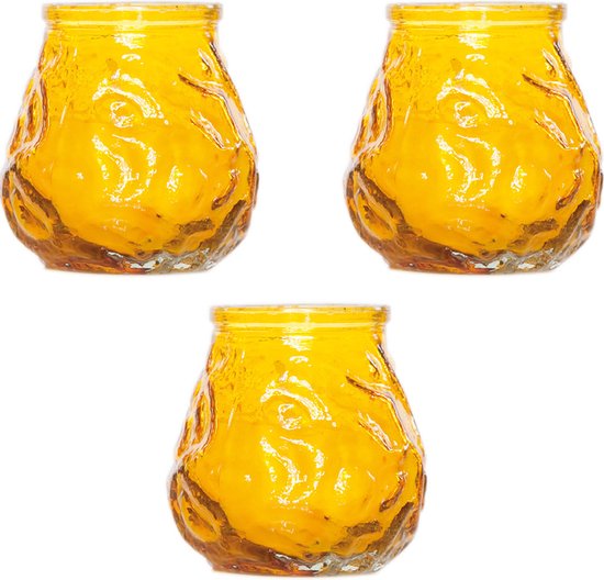 15x Gele mini lowboy tafelkaarsen 7 cm 17 branduren - Kaars in glazen houder - Horeca/tafel/bistro kaarsen - Tafeldecoratie - Tuinkaarsen