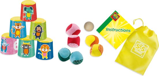 Thumbnail van een extra afbeelding van het spel SES - Blikgooien en soft jeu de boules - 2-in-1 spellen - stevige kunststof bekers en zachte ballen - in handige bewaartas