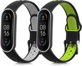 kwmobile 2x horlogebandjes geschikt voor Xiaomi Mi Smart Band 6 / Mi Band 6 / Band 5 bandje - Smartwatch bandjes van TPU - Activity tracker horloge band in zwart / grijs / zwart / groen